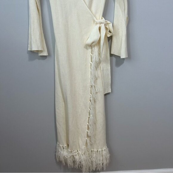 Gabrielle Union Off White Cream Sweater Wrap V-Neck Midi Dress Women’s Small - Picture 5 of 8